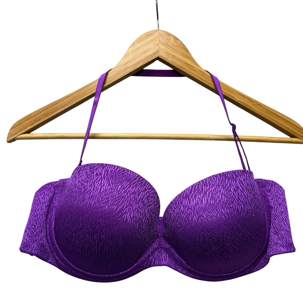 Wonderbra Womens Bra 38C Purple Strapless Underwire Push-up Padded Straps